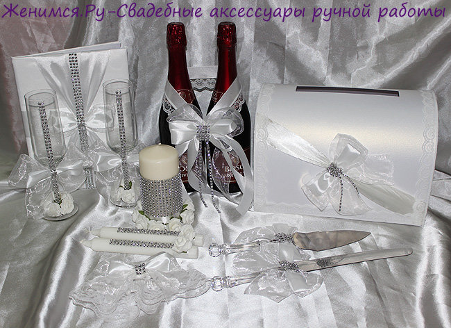 Набор свадебных аксессуаров ручной работы "Серебрянное сияние"