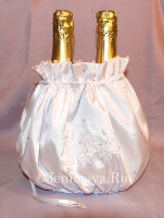 Атласный мешочек для 2 бутылок шампанского, белый