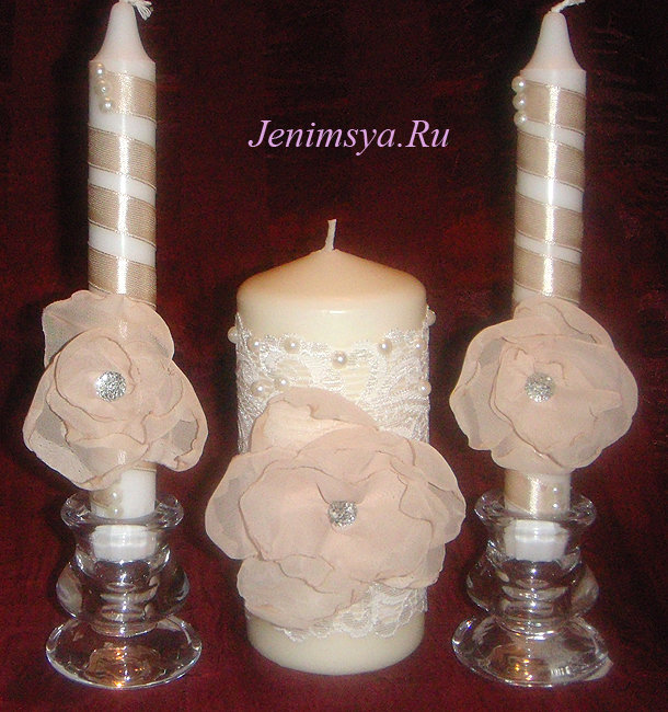 Комплект из трех свечей  "Шелковый цветок"