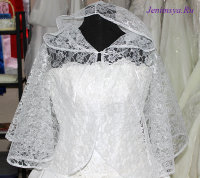 Венчальная накидка кружевная белая, с капюшоном №1