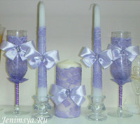 Комплект из трех свечей "Виолет", кружевной