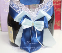 Украшение на шампанское "Лиза", синее с нежно-голубым