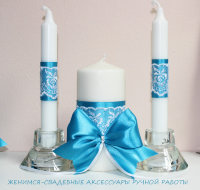 Комплект из трех свечей в бирюзовом цвете 