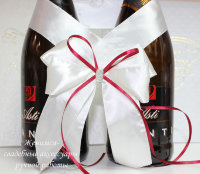 Украшение на свадебные бутылки "Бело-бордовое"